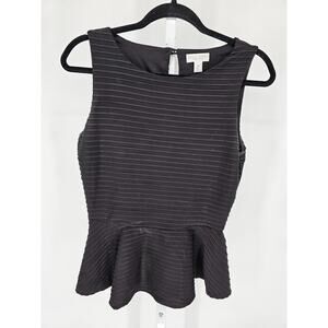Bisou Bisou Womens Sz M Sleeveless Peplum Top Black Ribbed Formal Y2K